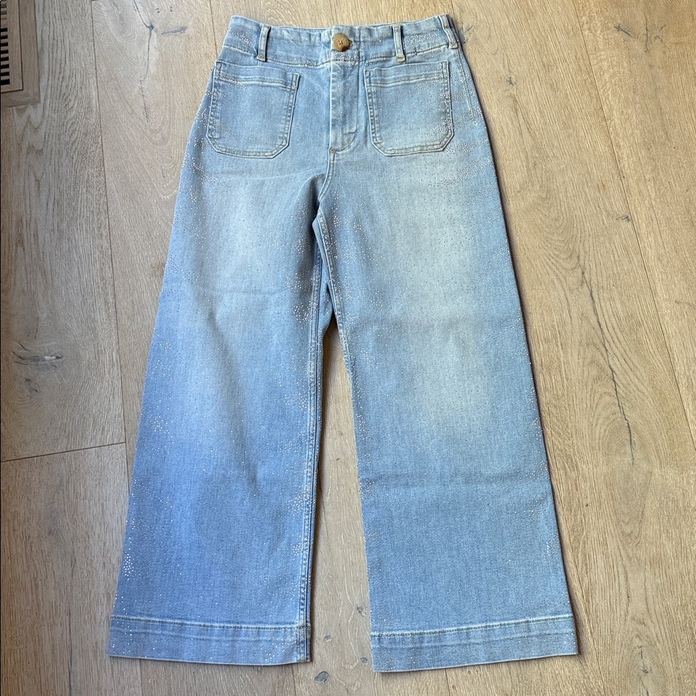 Anthropologie Maeve The Colette Cropped High-Rise Wide-Leg Jeans Sparkle Edition - Picture 2 of 4